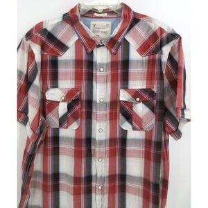 AMERICAN EAGLE VINTAGE‎ FIT WESTERN LOOK SHIRT Men's XXL Red Plaid PEARL SNAPS